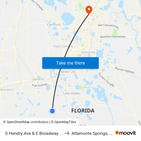 S Hendry Ave & E Broadway St to Altamonte Springs, FL map