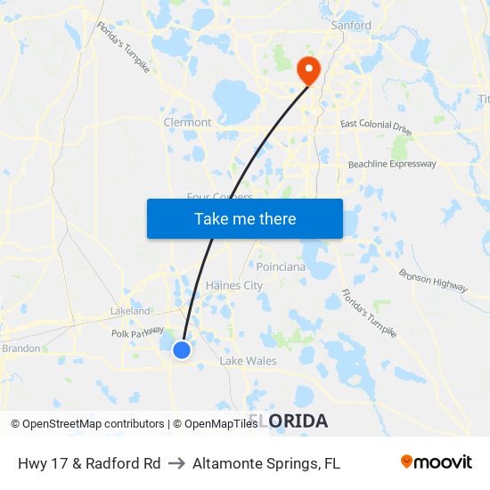 Hwy 17 & Radford Rd to Altamonte Springs, FL map