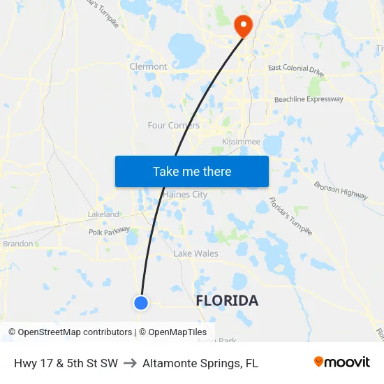 Hwy 17 & 5th St SW to Altamonte Springs, FL map