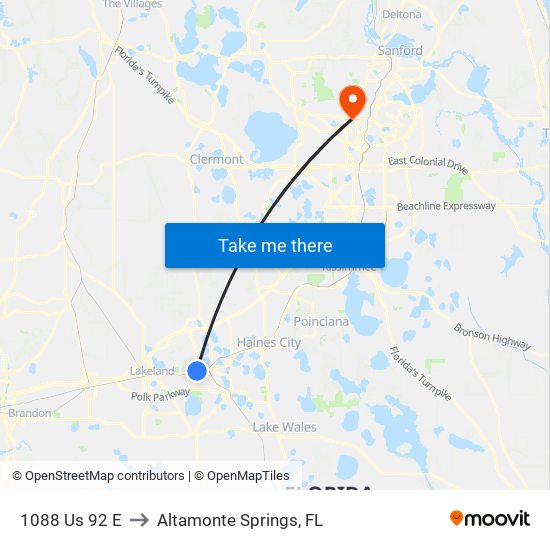 1088 Us 92 E to Altamonte Springs, FL map