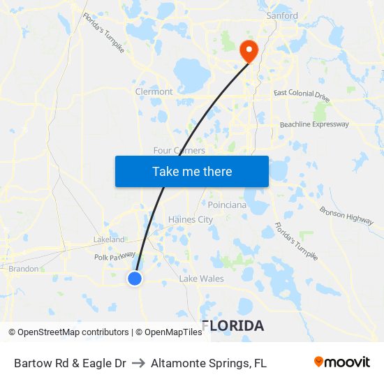 Bartow Rd & Eagle Dr to Altamonte Springs, FL map