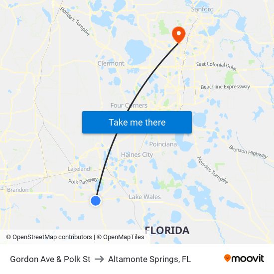 Gordon Ave & Polk St to Altamonte Springs, FL map