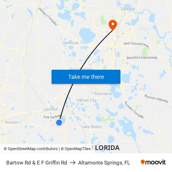 Bartow Rd & E F Griffin Rd to Altamonte Springs, FL map