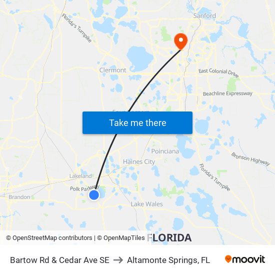 Bartow Rd & Cedar Ave SE to Altamonte Springs, FL map