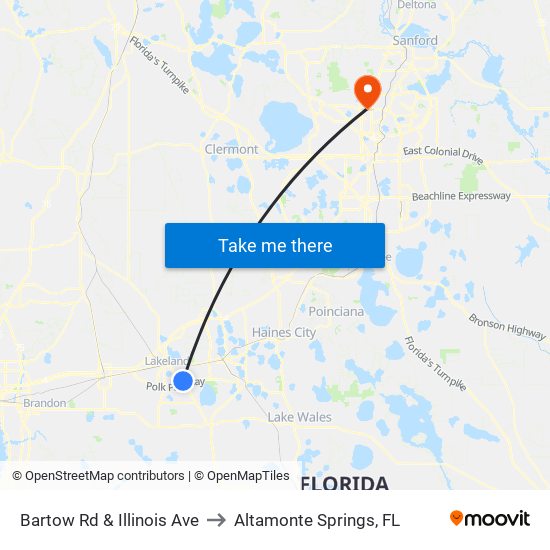 Bartow Rd & Illinois Ave to Altamonte Springs, FL map