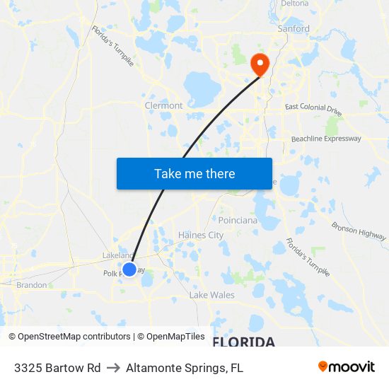 3325 Bartow Rd to Altamonte Springs, FL map