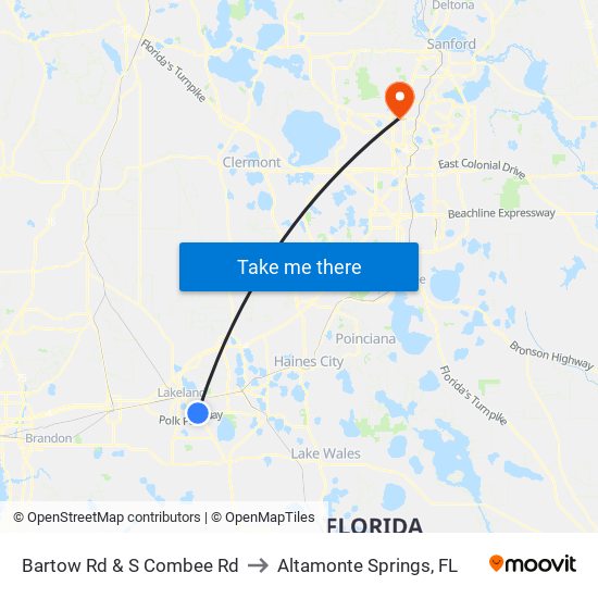 Bartow Rd & S Combee Rd to Altamonte Springs, FL map