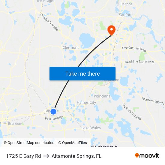 1725 E Gary Rd to Altamonte Springs, FL map