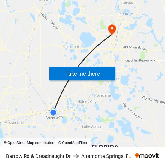 Bartow Rd & Dreadnaught Dr to Altamonte Springs, FL map