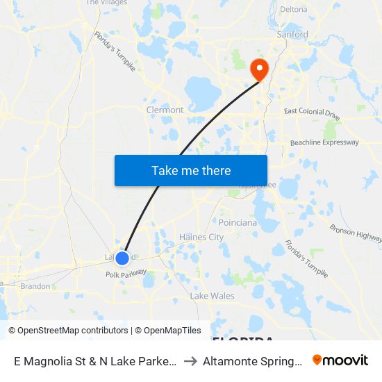 E Magnolia St & N Lake Parker Ave to Altamonte Springs, FL map