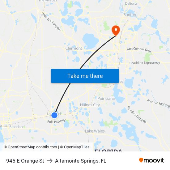 945 E Orange St to Altamonte Springs, FL map