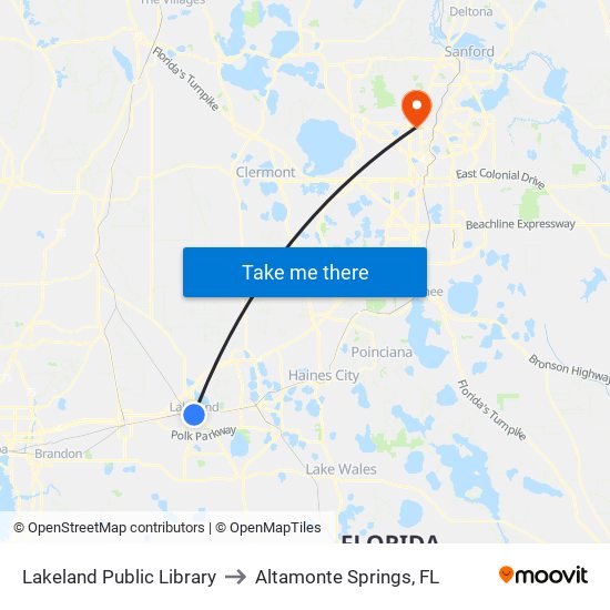 Lakeland Public Library to Altamonte Springs, FL map