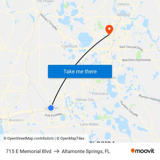 715 E Memorial Blvd to Altamonte Springs, FL map
