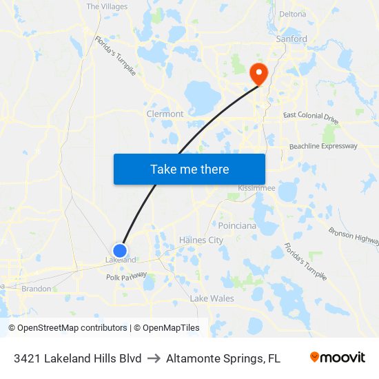 3421 Lakeland Hills Blvd to Altamonte Springs, FL map