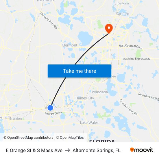 E Orange St & S Mass Ave to Altamonte Springs, FL map