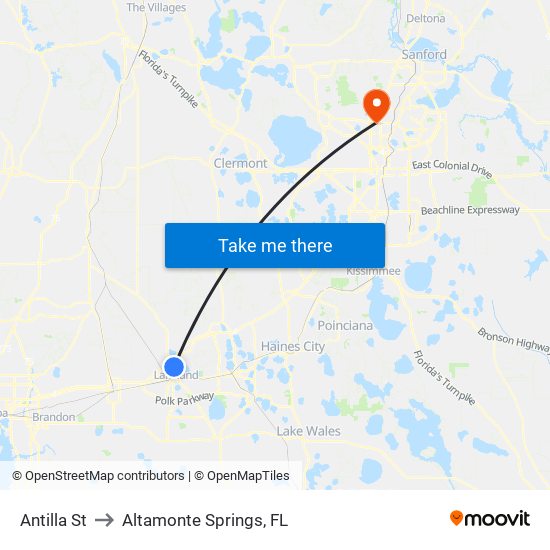 Antilla St to Altamonte Springs, FL map
