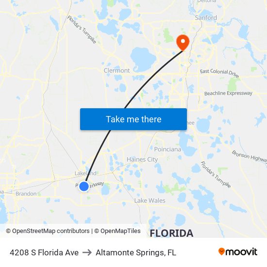4208 S Florida Ave to Altamonte Springs, FL map