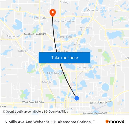 N Mills Ave And Weber St to Altamonte Springs, FL map