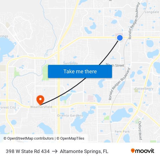 398 W State Rd 434 to Altamonte Springs, FL map