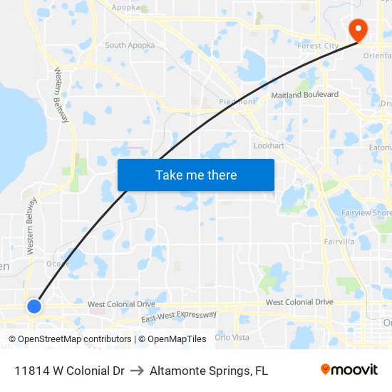 11814 W Colonial Dr to Altamonte Springs, FL map
