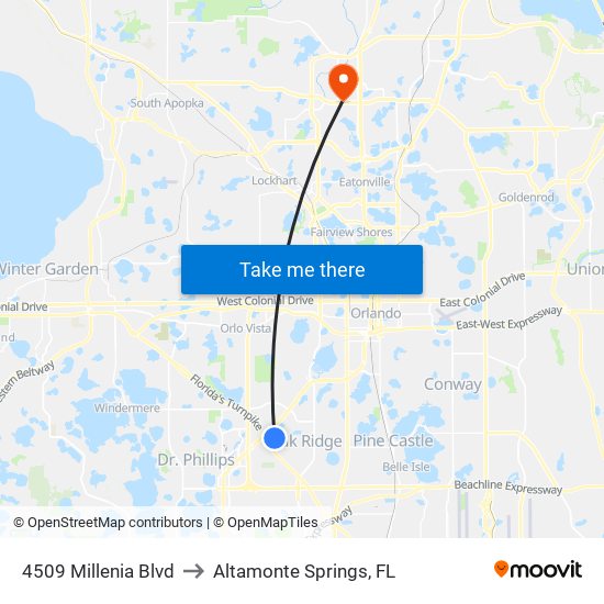 4509 Millenia Blvd to Altamonte Springs, FL map