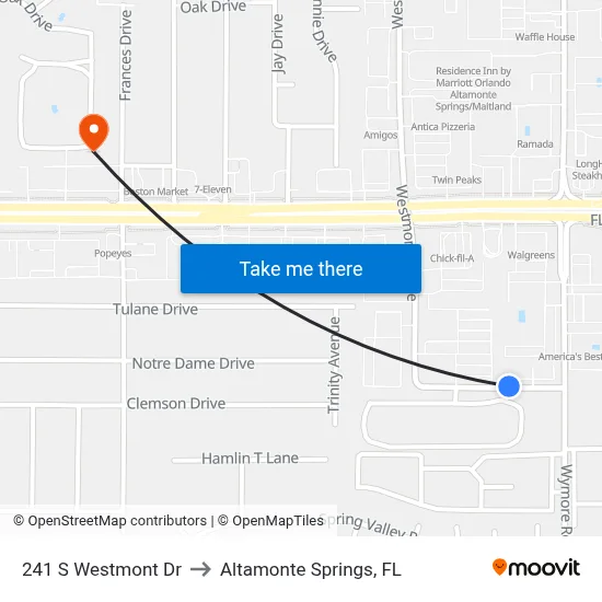 241 S Westmont Dr to Altamonte Springs, FL map