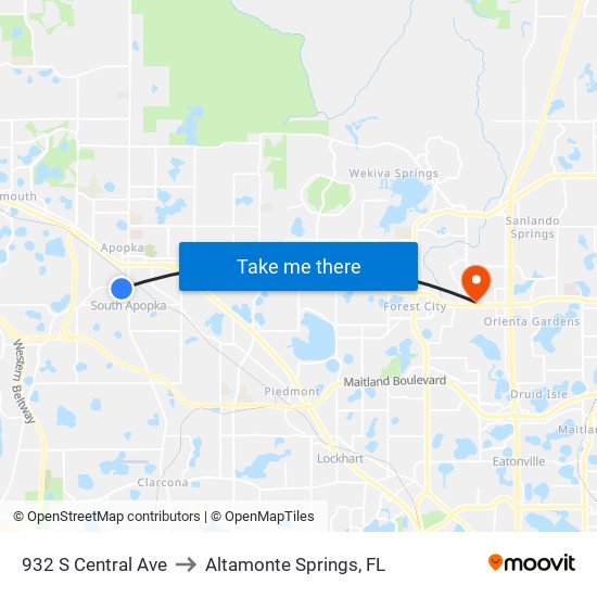 932 S Central Ave to Altamonte Springs, FL map