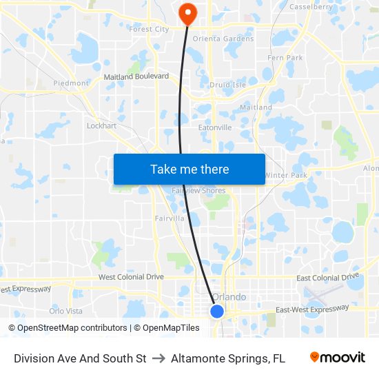 Division Ave And South St to Altamonte Springs, FL map