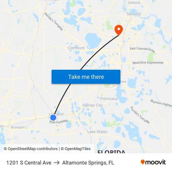 1201 S Central Ave to Altamonte Springs, FL map
