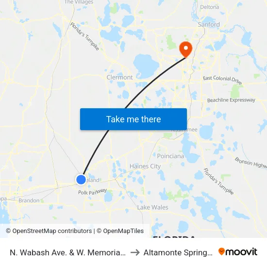 N. Wabash Ave. & W. Memorial Blvd. to Altamonte Springs, FL map
