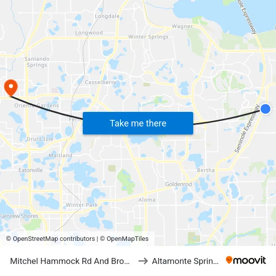 Mitchel Hammock Rd And Broadway St to Altamonte Springs, FL map