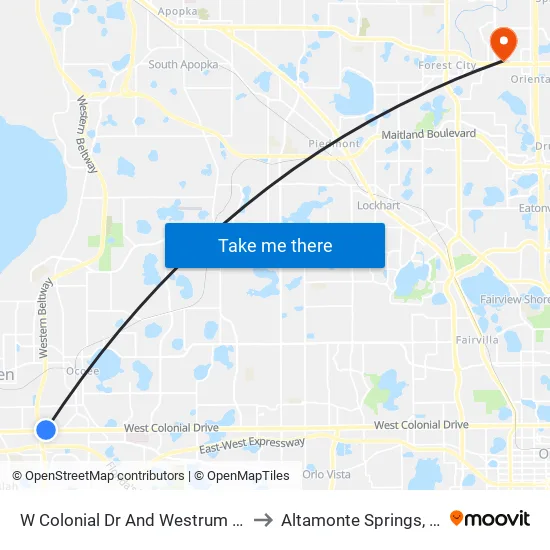 W Colonial Dr & Westrun Rd to Altamonte Springs, FL map