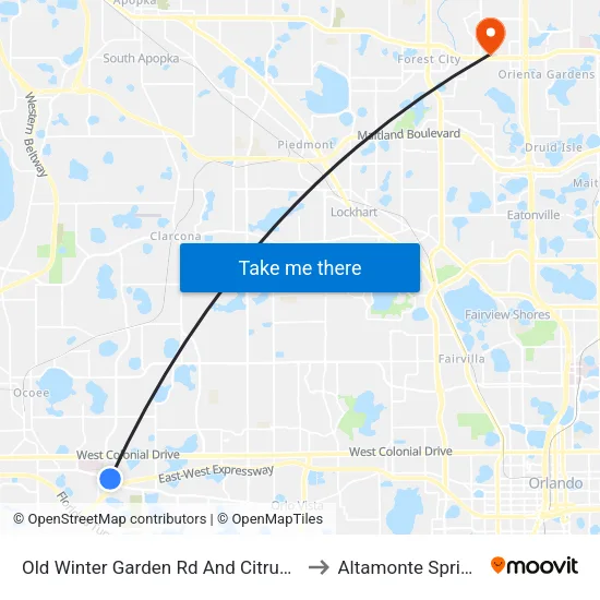 Old Winter Garden Rd And Citrus Oaks Ave to Altamonte Springs, FL map