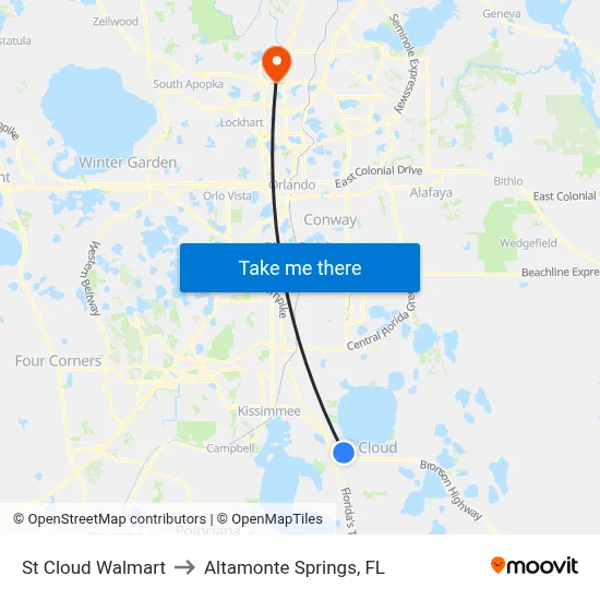 St Cloud Walmart to Altamonte Springs, FL map
