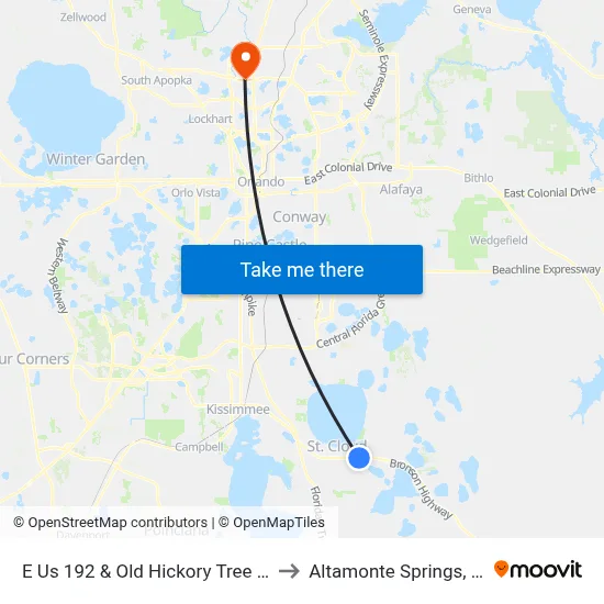E Us 192 & Old Hickory Tree Rd to Altamonte Springs, FL map