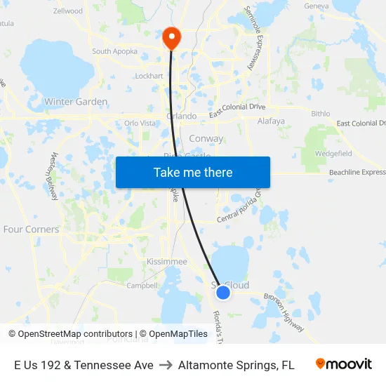 E Us 192 & Tennessee Ave to Altamonte Springs, FL map