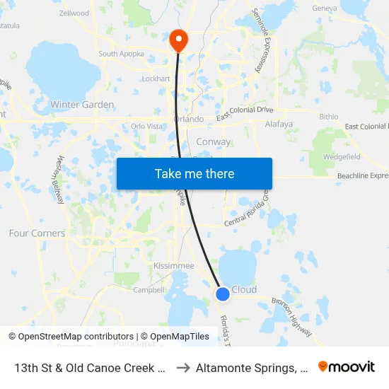 13th St & Old Canoe Creek Rd to Altamonte Springs, FL map