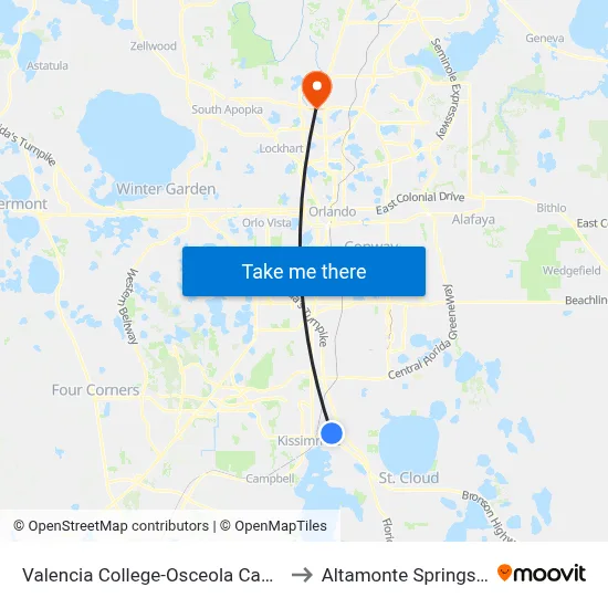 Valencia College-Osceola Campus to Altamonte Springs, FL map
