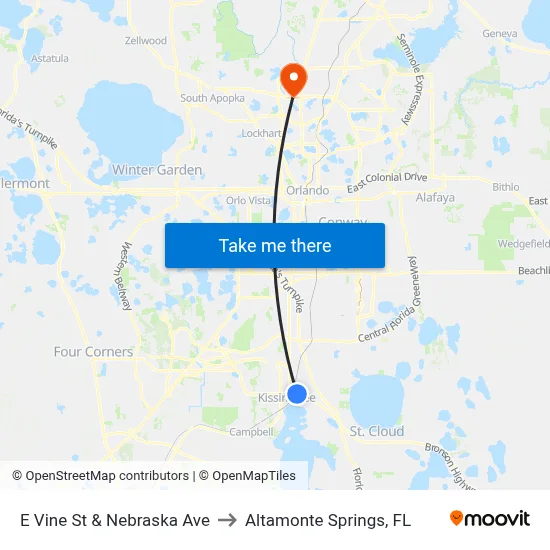 E Vine St & Nebraska Ave to Altamonte Springs, FL map