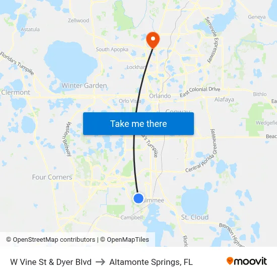W Vine St & Dyer Blvd to Altamonte Springs, FL map