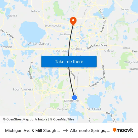 Michigan Ave & Mill Slough Rd to Altamonte Springs, FL map