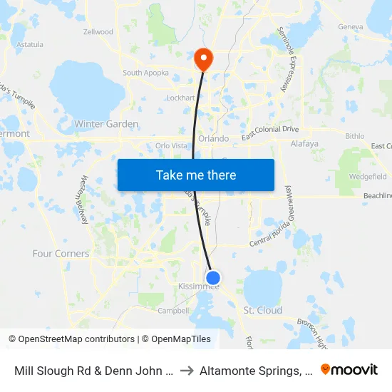 Mill Slough Rd & Denn John Ln to Altamonte Springs, FL map