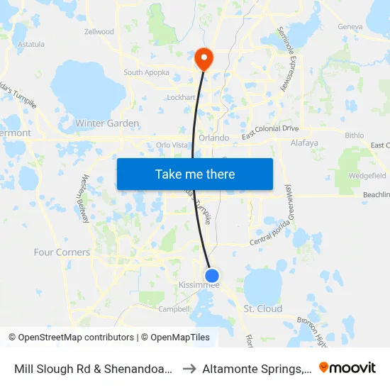 Mill Slough Rd & Shenandoah Ln to Altamonte Springs, FL map