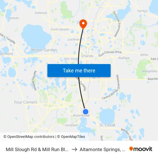 Mill Slough Rd & Mill Run Blvd to Altamonte Springs, FL map