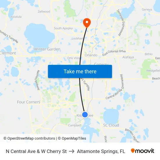 N Central Ave & W Cherry St to Altamonte Springs, FL map