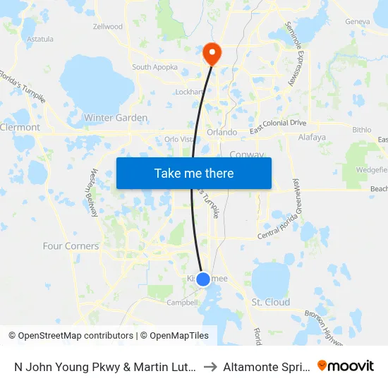 N John Young Pkwy & Martin Luther King Blvd to Altamonte Springs, FL map