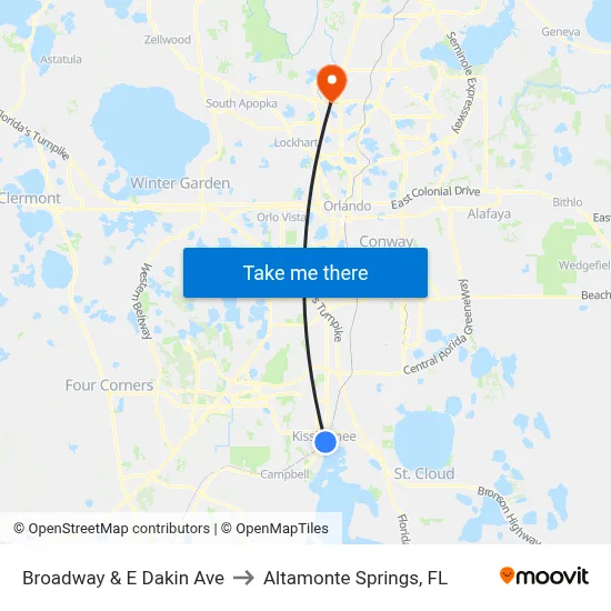 Broadway & E Dakin Ave to Altamonte Springs, FL map