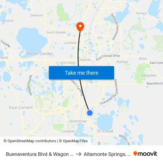 Buenaventura Blvd & Wagon Cir to Altamonte Springs, FL map