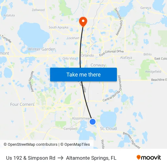 Us 192 & Simpson Rd to Altamonte Springs, FL map