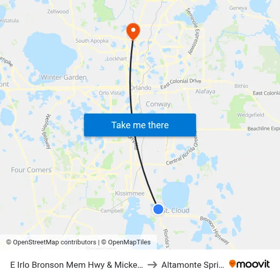 E Irlo Bronson Mem Hwy & Mickey Johnson Ct to Altamonte Springs, FL map